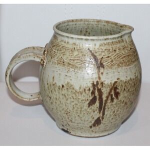signed‎ studio pottery small 6" tall pitcher tan browns wheat stalk stoneware